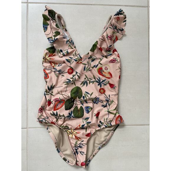 Free Press Swim One Piece Swimsuit Floral Print Plunge Swimwear - Picture 1 of 9